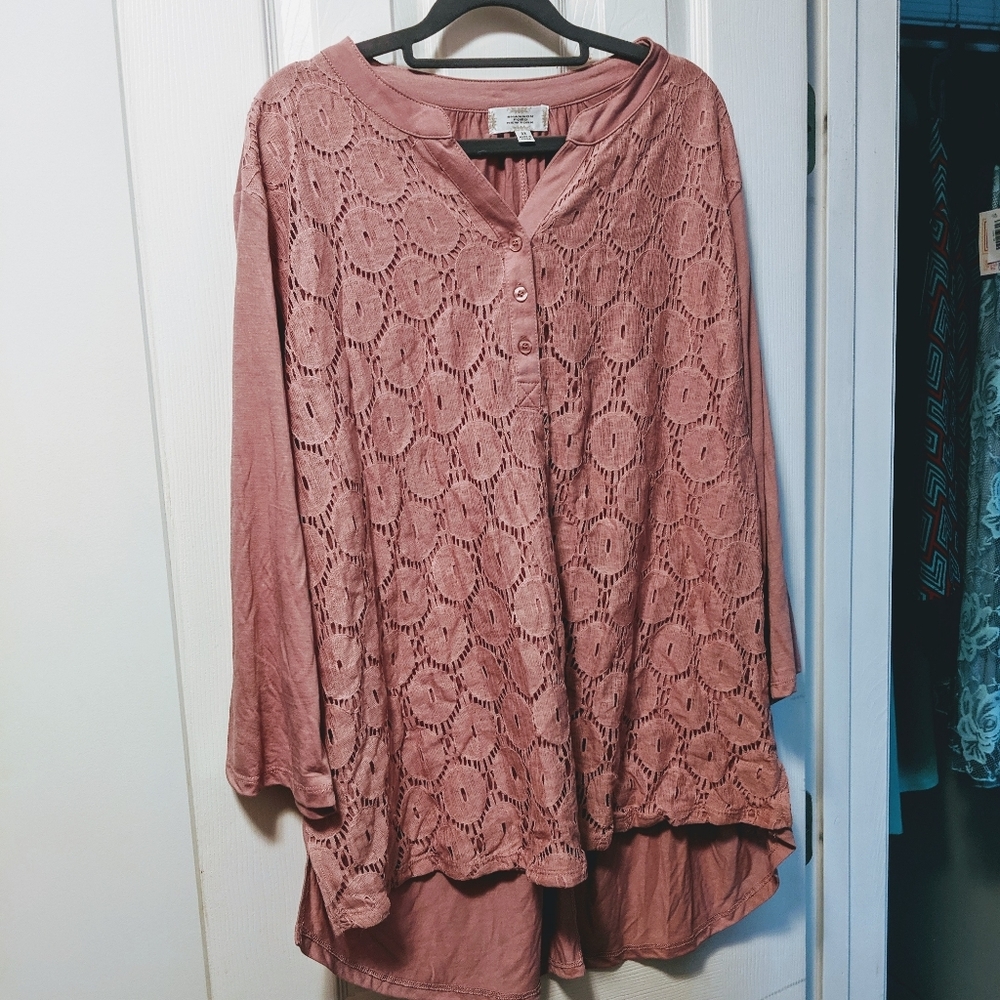 Pink linen boho type top sz 3x